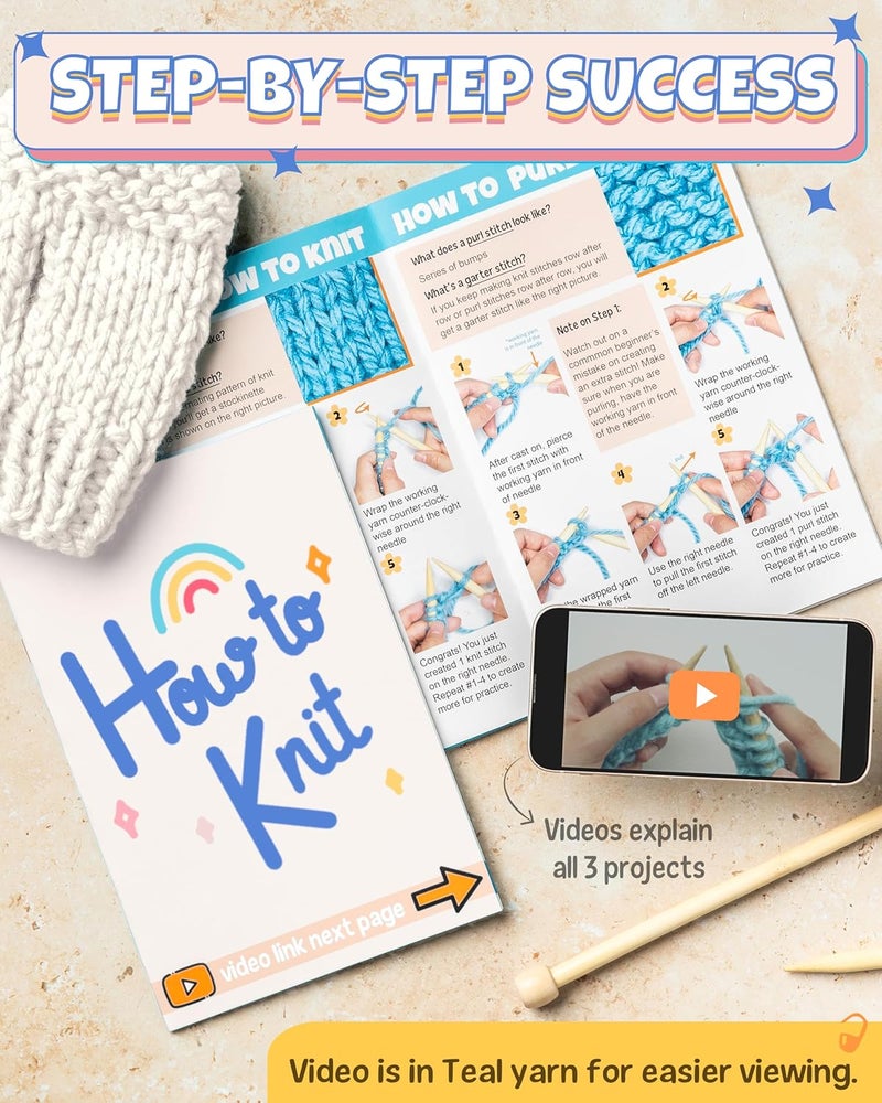Granny Squirrel Complete Knitting Kit for Beginners - Learn to Knit Kit with Knitting Accessories Like Thick Beginner Ivory Yarn, Bamboo Needles for Beginners & More - Includes Video Tutorials & Written Guide - Image 3